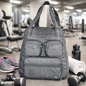 LUG Gray Quilted Travel Organizer Beach Gym Bag Tote